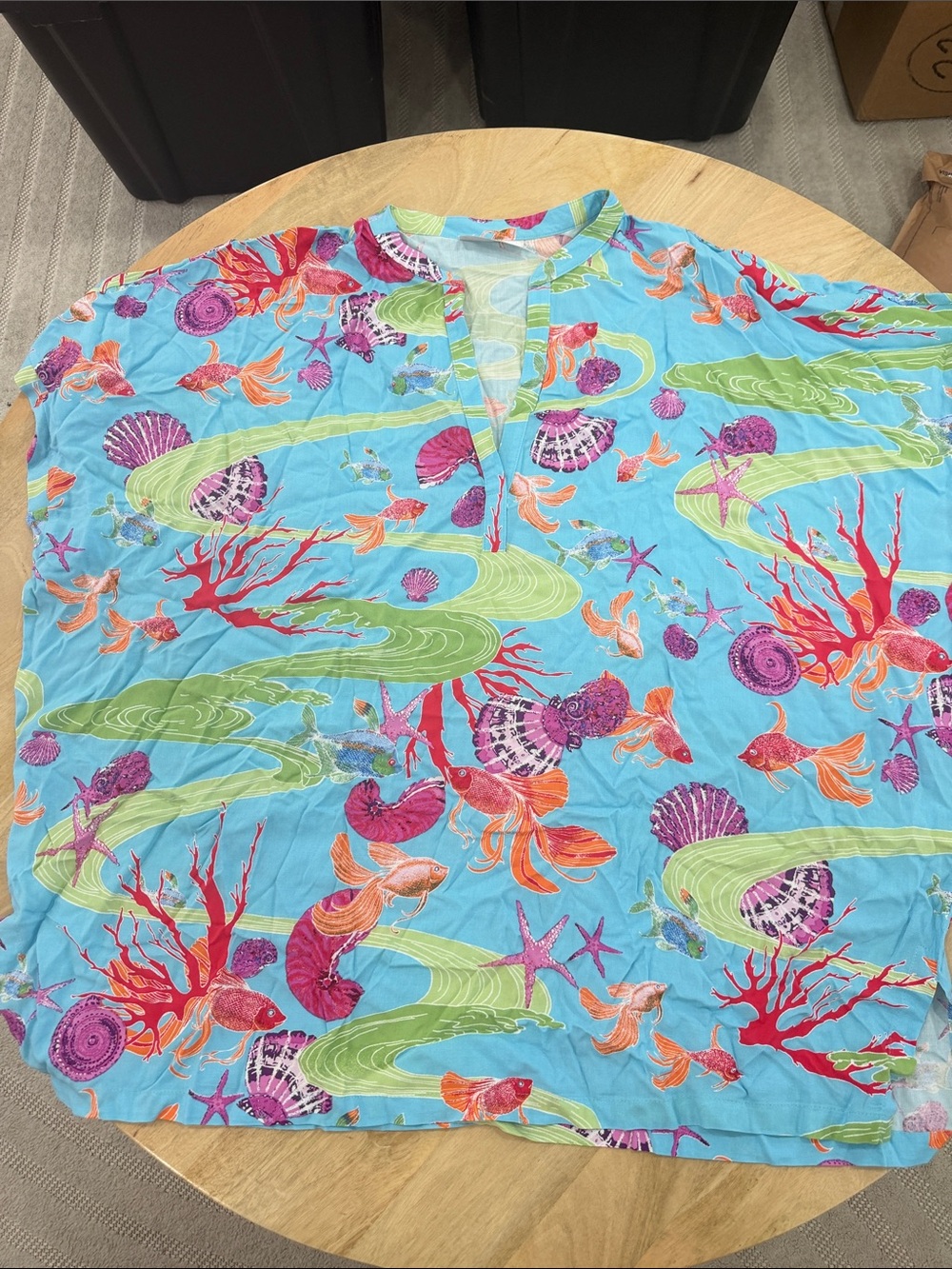 Natori Aqua Multi Ocean-Print Tunic Blouse Top and Bottom Set